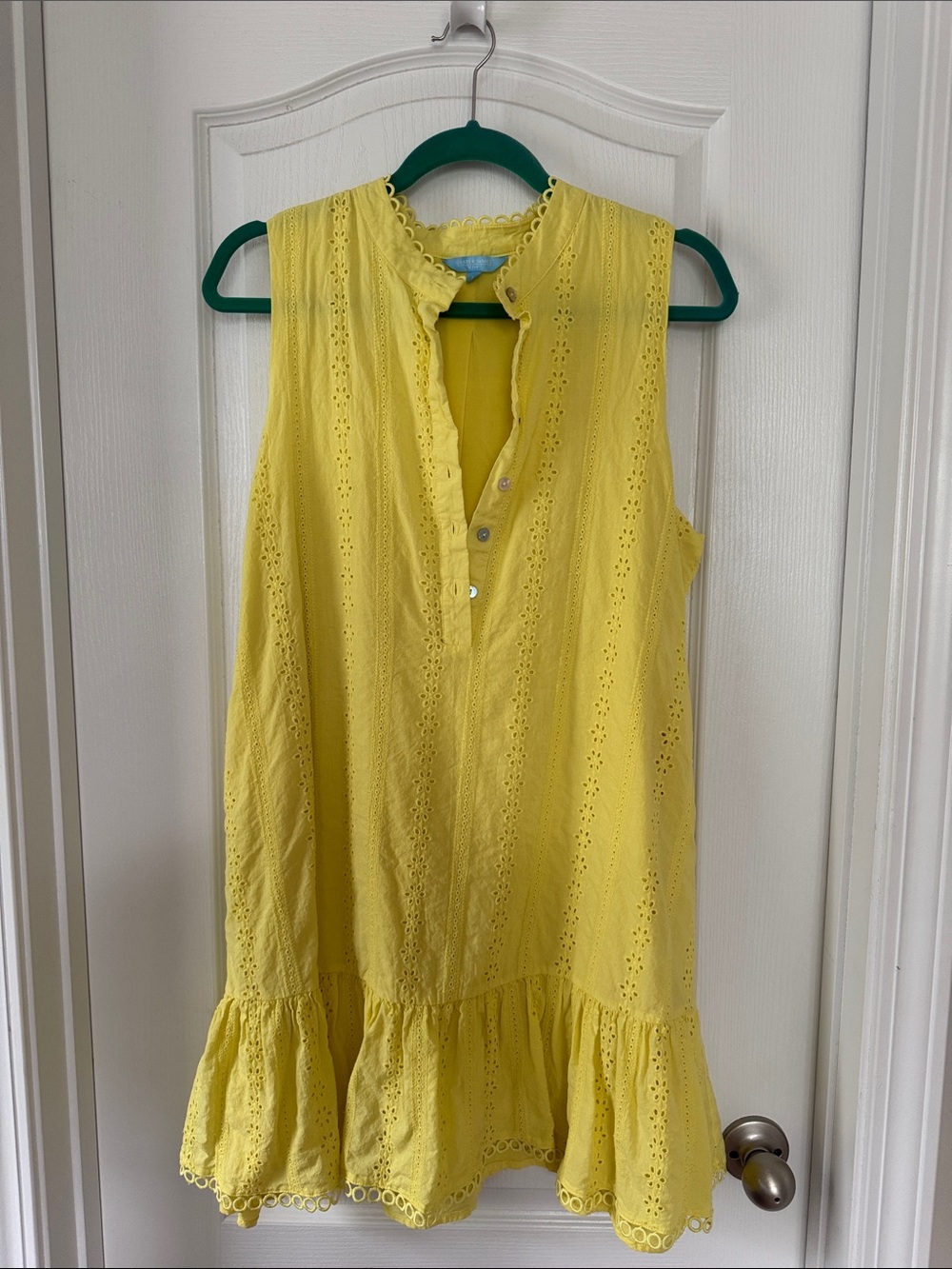 Draper James Yellow Eyelet Ruffle-Hem Sleeveless Dress